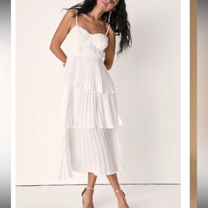 Cascading Crush White Tiered Bustier Midi Dress XS